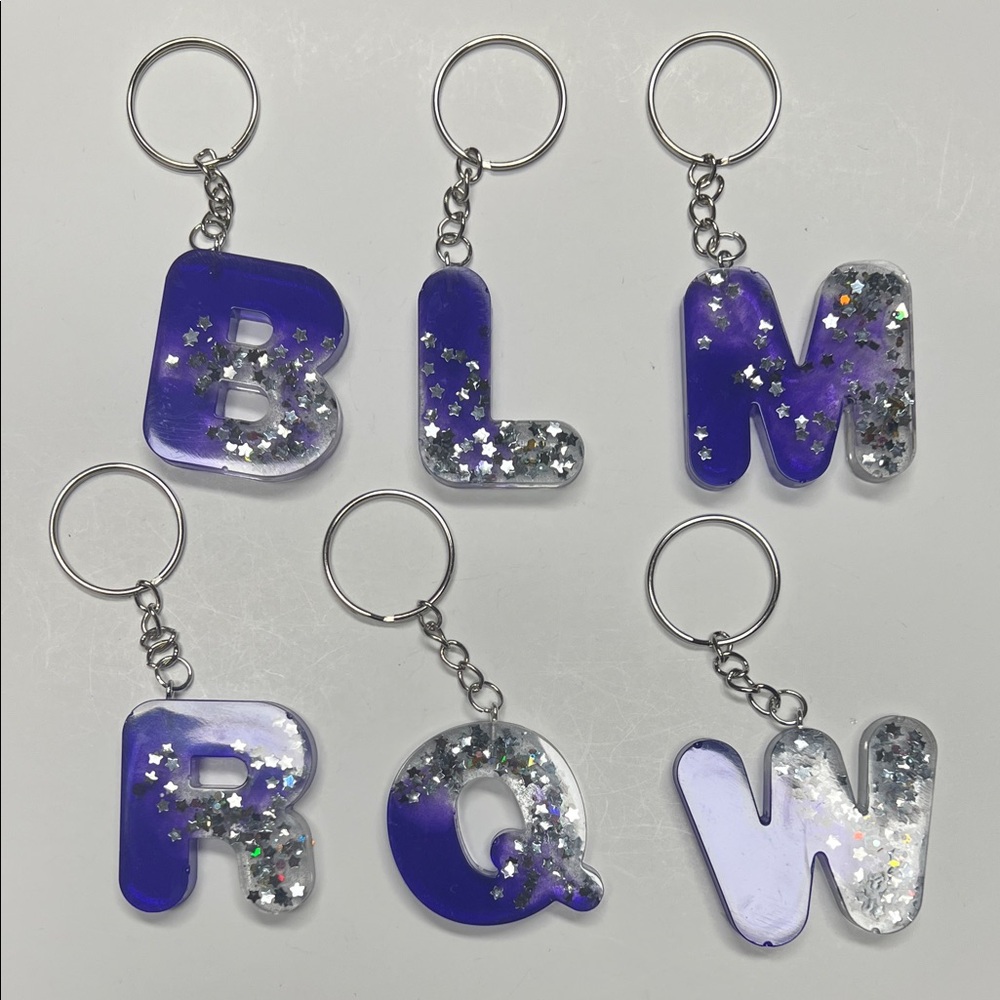 2 for $9 Handmade Purple and Silver Letter Keychain/Charm